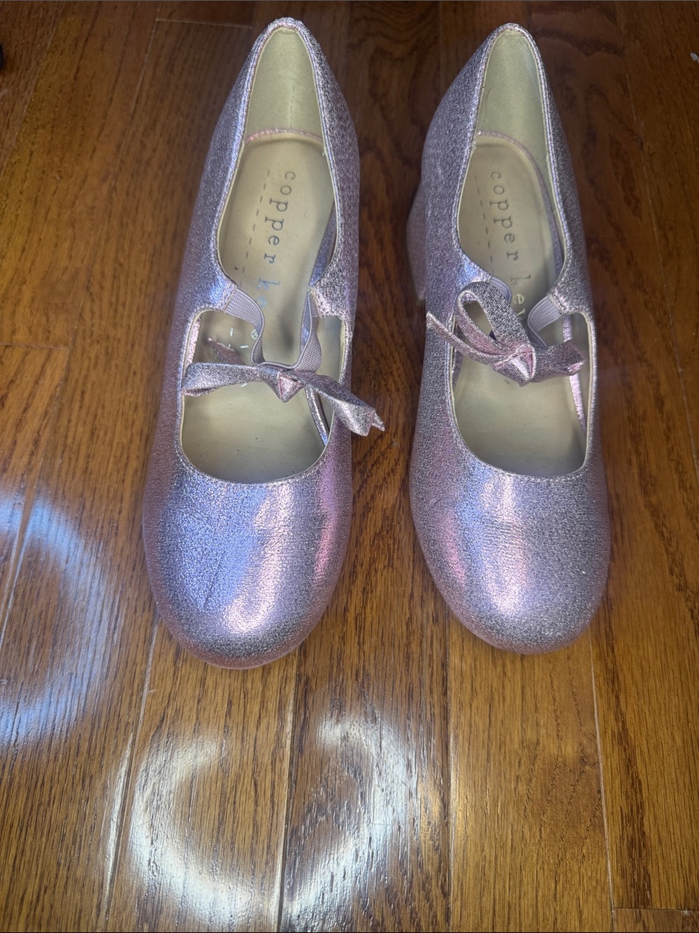 Copper Key Sparkling Rose Pink Mary Jane Flats with Bow